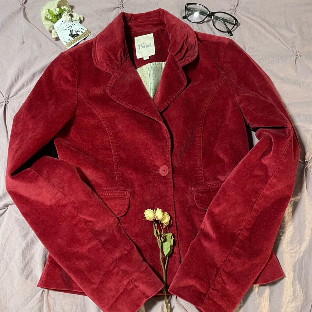 Reserved for Trade Fossil Women's Burgundy Velvet Suede Beautiful Blazer